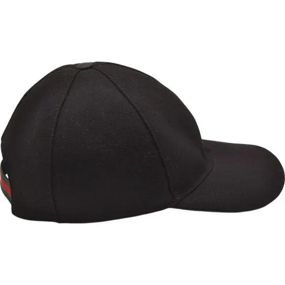 087273AR (S3) Gucci Cap Web Sherry Line Interlocking Black Canvas
